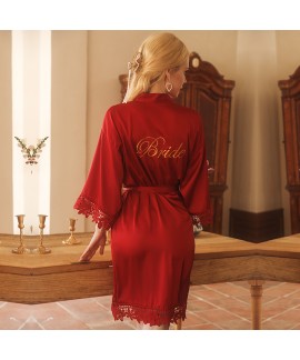 Bride Dressing Gown Women's Bridal Lace Nightgown Wedding Makeup Bridesmaids Satin Embroidered Bathrobe