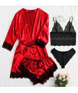 Bridesmaid Pjs Women's 4 Piece Lace Camisole Summer Suit With Pajamas Night Dress