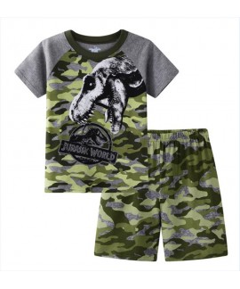 Cartoon Dinosaur Print Short Sleeve Pajamas Set Kids' Dinosaur Pajamas For Summer