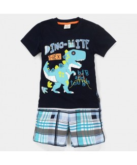 Cartoon Dinosaur Print Short Sleeve Pajamas Set Kids' Dinosaur Pajamas For Summer