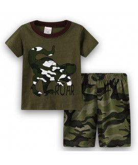 Cartoon Dinosaur Print Short Sleeve Pajamas Set Ki...