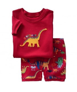 Red Boys Summer Cartoon Dinosaur Print Short Sleev...