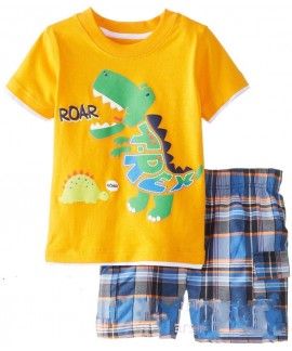 Boys Summer Cartoon Dinosaur Print Short Sleeve Pajamas Set Kids' Dinosaur Pajamas