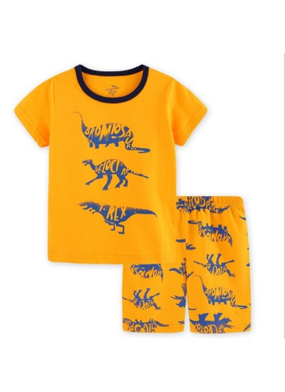 Cartoon Dinosaur Print Short Sleeve Pajamas Set Kids' Dinosaur Boys Summer Pajamas