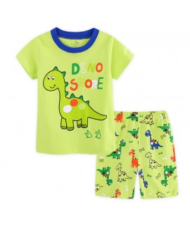 Cartoon Dinosaur Print Short Sleeve Pajamas Set Kids' Dinosaur Boys Summer Pajamas