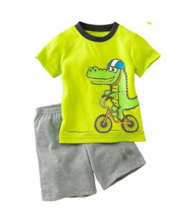 Cartoon Dinosaur Print Short Sleeve Pajamas Set Kids' Dinosaur Pajamas For Summer
