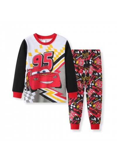 Cartoon Lightning Mcqueen Long Sleeve Trousers Pajamas Set Cars Lightning Mcqueen Pajamas