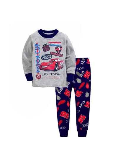 Cartoon Lightning Mcqueen Long Sleeve Trousers Pajamas Set Cars Lightning Mcqueen Pjms