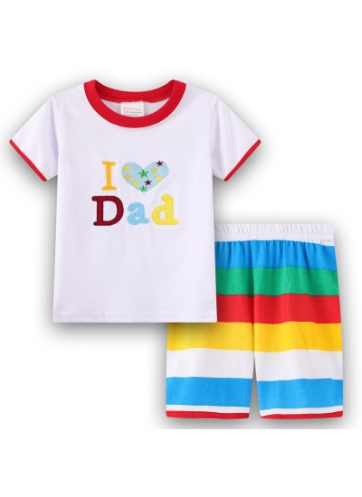 I Love Dad/Mom Cartoon Pjamas Children's Summer Short Sleeve Shorts Pajamas Sets