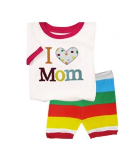 I Love Dad/Mom Cartoon Pjamas Children's Summer Short Sleeve Shorts Pajamas Sets