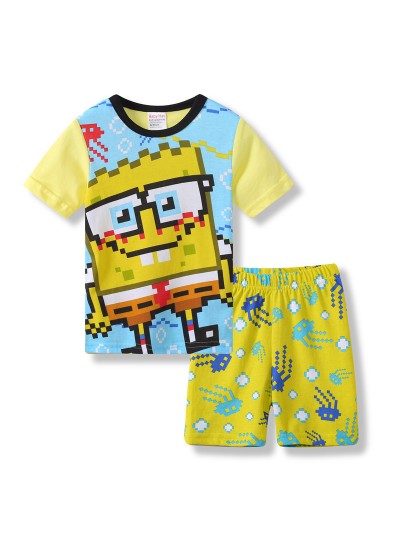 Spongebob SquarePants Thin Short-sleeved Pajamas Set Spongebob Summer Pjs For kids