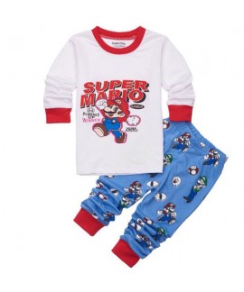 Cartoon Cotton Super Mario Long Sleeves Pajamas Su...