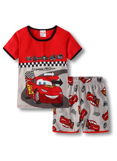 Cars Lightning Mcqueen Pajamas Cartoon Lightning Mcqueen Short Sleeve Pajamas Set