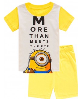 Minions Kids' Summer Pajamas Le Buddies Minions Short-sleeved T-shirt Cotton Cartoon Pjs