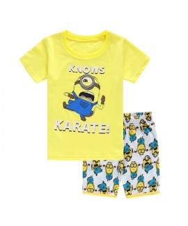 Minions Kids' Summer Pajamas Le Buddies Minions Short-sleeved T-shirt Cotton Cartoon Pjs