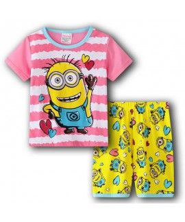 Le Buddies Minions Short-sleeved T-shirt Cotton Cartoon Pjs Minions Cartoon Kids' Summer Pajamas 