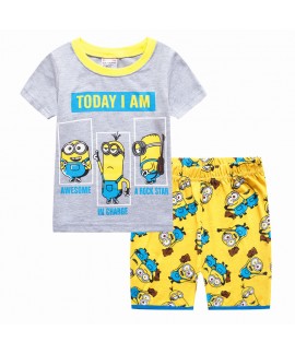 Minions Kids' Summer Pajamas Le Buddies Minions Short-sleeved T-shirt Cotton Cartoon Pajamas Sets