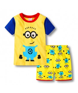 Minions Kids' Summer Pajamas Le Buddies Minions Short-sleeved T-shirt Cotton Cartoon Pajamas Sets