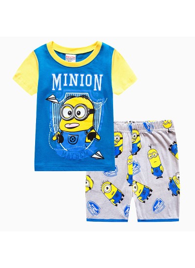 Minions Kids' Summer Pajamas Le Buddies Minions Short-sleeved T-shirt Cotton Cartoon Pajamas Sets