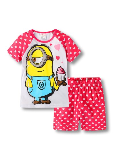 Minions Kids' Summer Pajamas Le Buddies Minions Short-sleeved T-shirt Cotton Cartoon Pjs