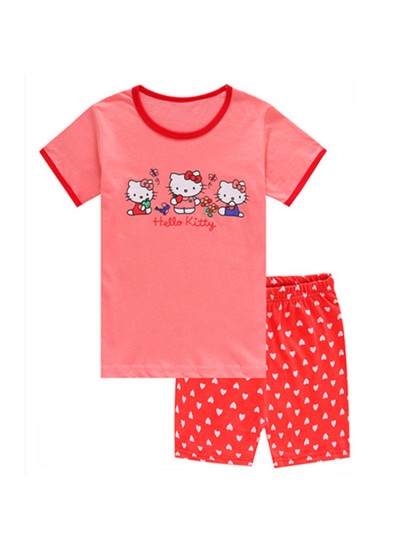 Cartoon Hello Kitty Pajamas Set Matching Hello kitty Short Sleeve Summer Pajamas