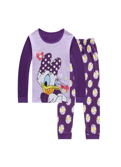Cartoon Cotton Disney Mickey Mouse And Friends Holiday Pajamas Mickey Mouse Long Sleeve Trousers Children's Purple Pajamas Set