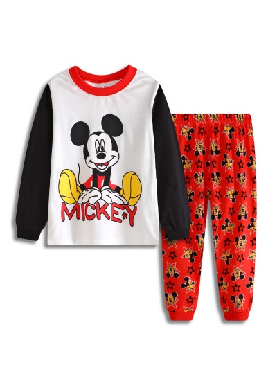 Mickey Mouse And Friends Holiday Pajamas Cartoon Disney Mickey Mouse Long Sleeve Trousers Kids' Pajamas Set