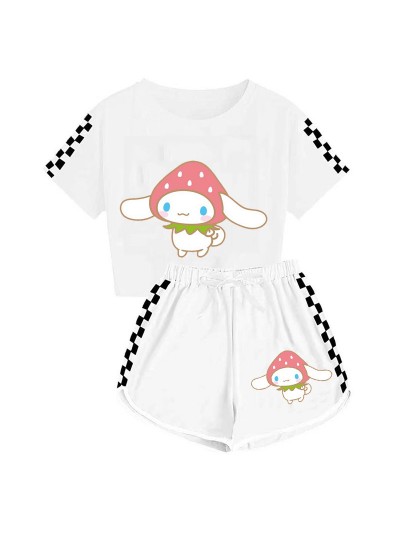 Boys' And Girls' Cinnamoroll  T-Shirt Shorts Pajamas Set Cinnamoroll And Strawberry Print Tracksuit