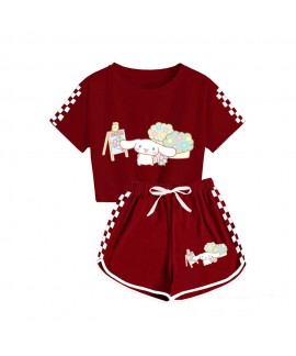 Boys' And Girls' Cinnamoroll T-Shirt Shorts Pajamas Set Cinnamoroll And Flowers Print Tracksuit