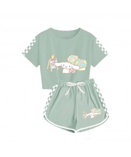 Boys' And Girls' Cinnamoroll T-Shirt Shorts Pajamas Set Cinnamoroll And Flowers Print Tracksuit