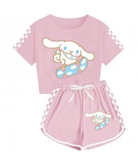 Boys' And Girls' Cinnamoroll T-Shirt Shorts Pajamas Set Cinnamoroll And Skateboard Print Tracksuit