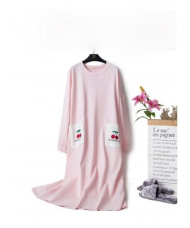 Women Soft Cotton Nightgowns Long Sleeve O Neck Ca...