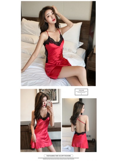 Women Sexy Backless Lace Silk Nightwear Summer Sleep Lounge Night Dress