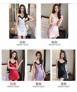 Women Sexy Backless Lace Silk Nightwear Summer Sleep Lounge Night Dress