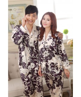 Cheap long sleeve couple new silk like pajama sets...