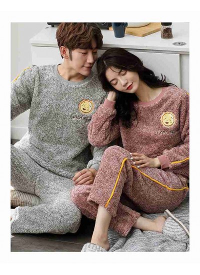 Coral fleece long-sleeved plus velvet thick flannel couple pajamas warm home suit