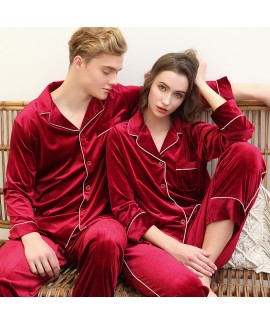2021 couple pajamas gold velvet two-piece long-sle...