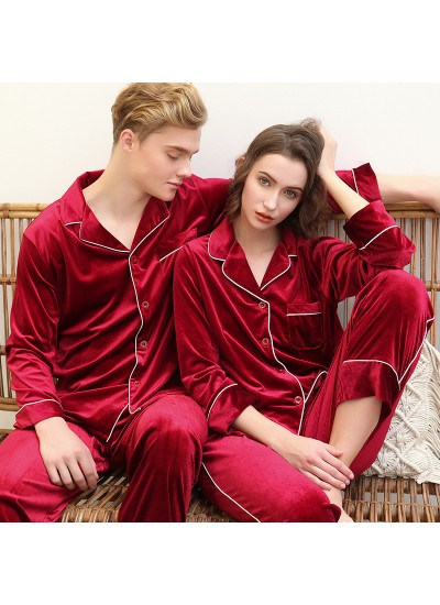 2023 couple pajamas gold velvet two-piece long-sleeved trousers winter