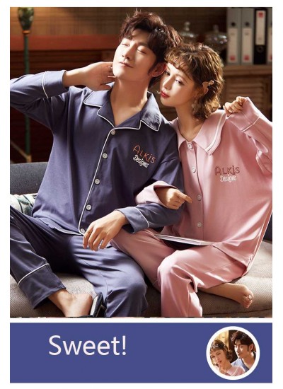 Korean version Couple pajamas long sleeves mens and women home clothing can be worn outside