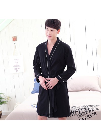 Cozy Bath Waffle Long Sleeve Cotton Night Wear Large Size Navy Nightgown For Men