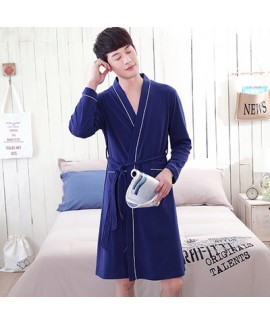 Cozy Bath Waffle Long Sleeve Cotton Night Wear Large Size Navy Nightgown For Men