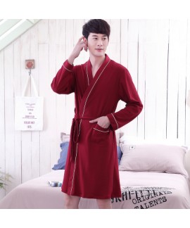 Cozy Bath Waffle Long Sleeve Cotton Night Wear Large Size Navy Nightgown For Men