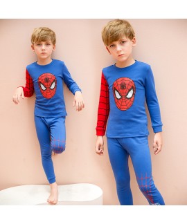 Children Pure Cotton Long-sleeved Round Neck, Iron Man, Spider-Man, Batman Pajama Set