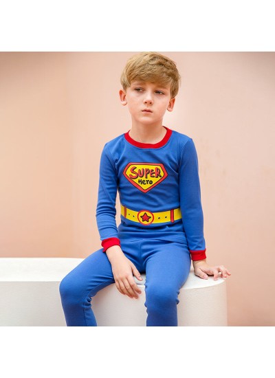 Children Pure Cotton Long-sleeved Round Neck Superhero Spider-Man Batman Pajama Set