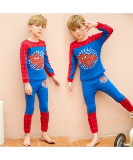 Children Pure Cotton Long-sleeved Round Neck Superhero Spider-Man Batman Pajama Set