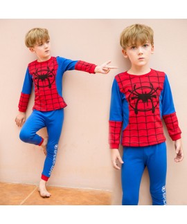 Children Pure Cotton Long-sleeved Round Neck Superhero Spider-Man Batman Pajama Set