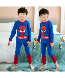 Children Pure Cotton Long-sleeved Round Neck Superhero Spider-Man Batman Pajama Set