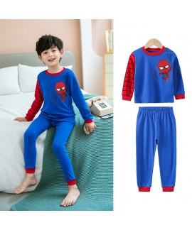 Children's Slim Fit Warm Pure Cotton Long-sleeved Round Neck Spider-Man Pajamas Sets