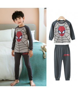 Children's Slim Fit Warm Pure Cotton Long-sleeved Round Neck Spider-Man Pajamas Sets