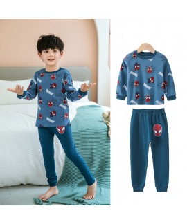 Children's Slim Fit Warm Pure Cotton Long-sleeved Round Neck Spider-Man Pajamas Sets